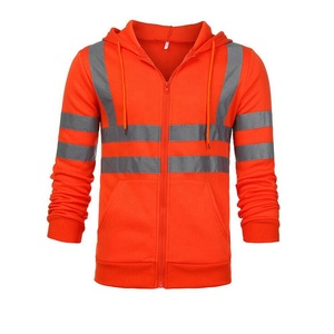 Sudadera de Trabajo con Capucha de Malla Transpirable y Cierre de Cremallera, con LED de Alta Visibilidad ANSI Clase 2, Reflectante Naranja, con Logotipo para Construcción - Product Image 1