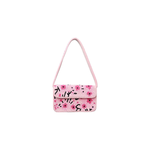 Indian Handmade Cotton Floral Embroidery Beaded <b>Pink</b> Shoulder Stylish Women's Purse with Customizable Shape - Product Image 1