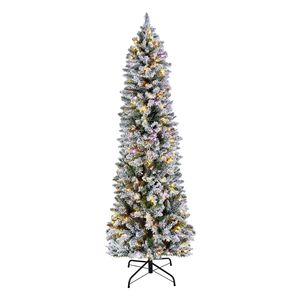 Albero di Natale innevato preilluminato da 180 cm con 240 luci LED colorate, 11 modalità di illuminazione, decorazioni natalizie complete - Product Image 1