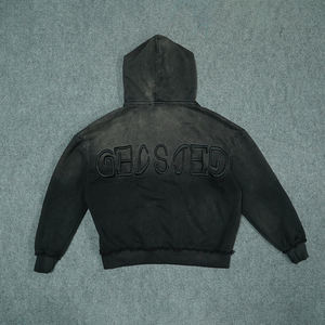 Sweat à capuche zippé personnalisé de luxe, brodé, style streetwear, en molleton uni, vintage, oversize, délavé à l'acide, effet soleil et usé - Product Image 3