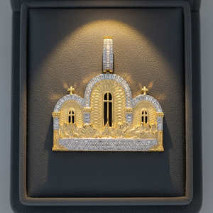 Collar con Colgante de Mezquita de Tres Arcos en Plata 925 con Moissanita para Hombre, Joyería Religiosa con Arquitectura Islámica - Product Image 3