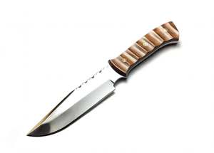 Couteau utilitaire artisanal en acier inoxydable avec manche rainuré en bois dur – Outil de préparation spécialisé - Product Image 4