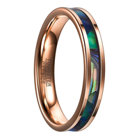 Bague en carbure de tungstène or rose avec incrustation de coquille d'ormeau, alliance fine de 4 mm pour femmes et hommes, bijoux inspirés de l'océan en gros
