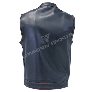 Gilet en cuir personnalisé pour homme, gilet de motard en cuir véritable pour homme avec surpiqûres rouges et doublure intérieure en polyester - Product Image 4