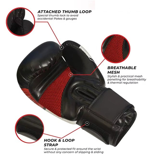 Gants de boxe en cuir cousus Vibe 14oz avec fermeture auto-agrippante au poignet, design effet gouttelettes, blanc, noir, rouge, équipement d'entraînement pour adulte, personnalisables - Product Image 6