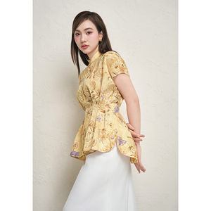 Blusa de Lino y Viscosa Ecológica para Mujer, Estilo Vietnamita, con Cuello Mandarín, Botones, Antiarrugas, Estilo Casual de Verano, VENUS - Product Image 3