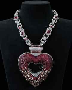 Red Colorful Zircon Cuban Link <b>Chain</b> Necklace Silver Plated <b>Iced</b> <b>Out</b> Jewelry for Party Wedding Gift - Product Image 2