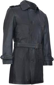 Manteau long en laine noire pour homme, en cuir véritable, à double boutonnage, avec ceinture, pour l'hiver, écologique, respirant, classique, élégant - Product Image 4