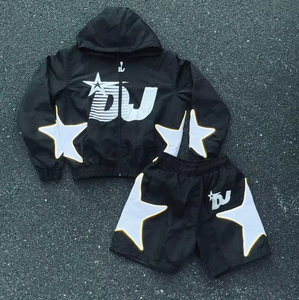 Ensemble de survêtement pour homme en deux pièces, respirant, style hip-hop, personnalisé OEM, veste coupe-vent et short - Product Image 6