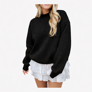 Comfortable Women Oversized <b>Long</b> <b>Sweatshirt</b> Mock Neck Breathable Flexible Soft Cotton Fabric Warm Relaxed Winter Casual Clothing - Product Image 1