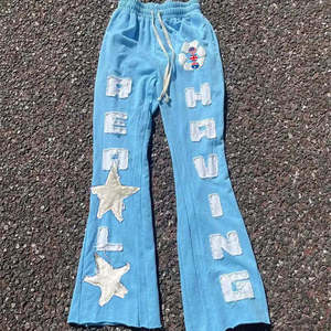 Pantalones de chándal vintage personalizados para hombre, transpirables, desgastados, con cordón pintado, de algodón grueso, impermeables, con efecto apilado - Product Image 1