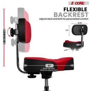 5 Core Drum Throne w Backrest 4" <b>Padded</b> <b>Stool</b> Airlift 25" Adjustable Drummer <b>Stool</b> 441Lb Capacity - Product Image 4