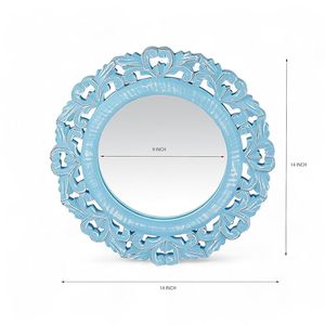 Blue Round Wall <b>Mirror</b> Carved Wooden <b>Hanging</b> <b>Mirror</b> Decorative Accent <b>Mirror</b> for Home Decor - Product Image 1