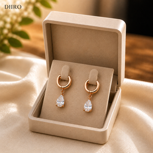 Teardrop Shape Diamond <b>Hoop</b> <b>Earring</b> 14K Plated Yellow Gold Classic Moissanite Women Birthday Gift - Product Image 5