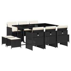 Set da pranzo con Patio in Poly Rattan nero da 11 pezzi con cuscini mobili da esterno - Product Image 2