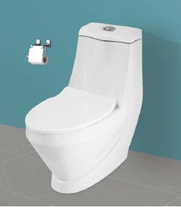 Inodoro de una pieza con descarga por arrastre, tamaño 770x390x725 mm, con sifón en S de 225 mm y tapa de asiento de cierre suave - Product Image 2