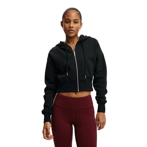 Hoodies crop top d'hiver 100% Coton Polaire pour Femme, Coupe ajustée, Style Streetwear, avec fermeture éclair et cordon de serrage, Confortables, Vente en gros personnalisée - Product Image 1