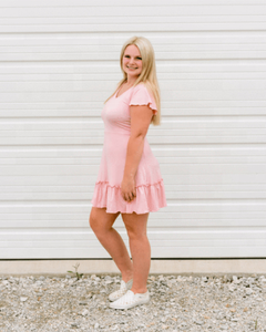 Soft & Comfortable Matching Mother & Daughter Pink Mini Dress Decor With Frill Sleeves & bottom Line Crafted from Soft Rayon - Product Image 2