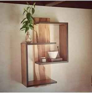 Modern Geometric Wooden Floating Shelf Elegant Wall Mount Abstract Backboard <b>Storage</b> Rack Display <b>Unit</b> for Home Decor - Product Image 1