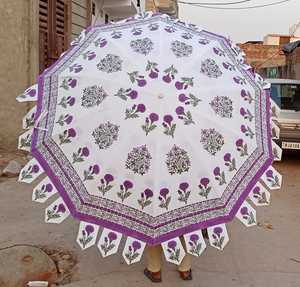 Parasol rond en coton floral imprimé à la main, protection solaire pour jardin, parasol de patio, magnifique couleur violette - Product Image 4