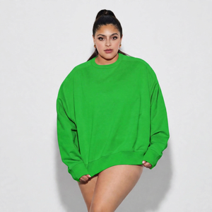 Custom Plus Size Custom Embroidery Letter Logo Back Neck Women's Crew Neck Drop Shoulder Long Sleeve Oversized Polyester/Cotton - Product Image 2