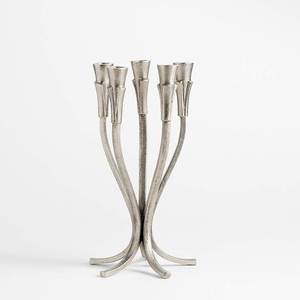 Candélabre moderne en aluminium argenté à 5 branches, porte-bougies coniques, centre de table de luxe pour mariage, décoration de table pour hôtel et fête - Product Image 2