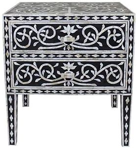 Mesita de Noche Artesanal con Cajón Lateral y Mosaico de Hueso Distintivo, Mueble Decorativo Elegante para Dormitorio y Sala de Estar - Product Image 5