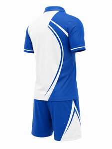 Ensemble Polo et Short Sportif Homme Bleu et Blanc à Blocs de Couleurs Séchage Rapide pour l'Été avec Logo Avant – Vente en Gros - Product Image 5