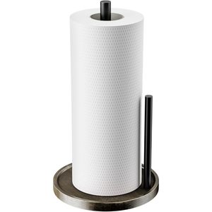 Luxury Wooden <b>Kitchen</b> Roll Holder with Black Metal Rod Modern Countertop <b>Paper</b> Towel Stand - Product Image 1