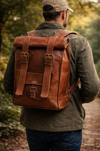 Luxury Men Leather <b>Roll</b> Top <b>Backpack</b> Expandable Travel Rucksack Professional Laptop Bag Manufacturer LTBP-0252 - Product Image 2