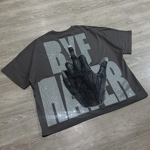 เสื้อยืดผ้าคอตตอนพิมพ์ลายไหล่ปล่อยบ็อกซี่100% สำหรับผู้ชายเสื้อยืดผ้าฝ้ายพิมพ์ลายแบบหลวมๆออกแบบได้ตามต้องการ - Product Image 6