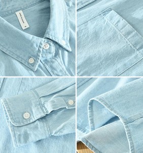 Camisa de Mezclilla para Hombre, Manga Larga, Cuello con Botones, Color Sólido, Casual, Transpirable, Corte Regular, Diseño con Bolsillos - Product Image 6