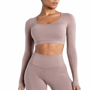 Haut court à manches longues et col rond sans coutures pour femme, idéal pour le fitness, le yoga et l'entraînement – Nouvelle arrivée - Product Image 3
