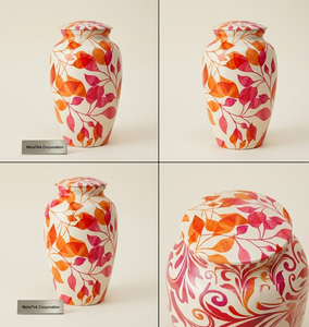 Handcrafted Metal Cremation Urn for Adult <b>Ashes</b> Large <b>Keepsake</b> Funeral Urns with Leaf Design Decorative Burial Vase Memorial Jar - Product Image 2