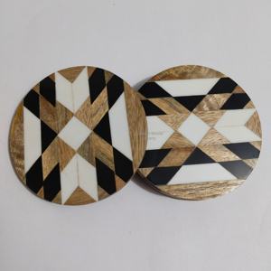 Sous-verre demi-demi-terrazzo avec terrazzo noir et blanc pour améliorer la beauté de la table sous-verres décoratifs en bois lot de 4 pièces - Product Image 5