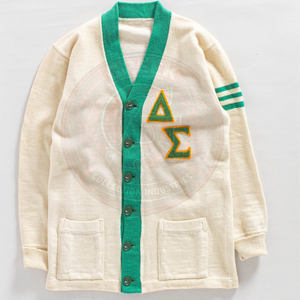 Sorority Delta Sigma T <b>Cardigan</b> Acrylic Knitted Women's Sweater Full Sleeve Greek Letter Delta Sigma Embroidery University Wear - Product Image 1