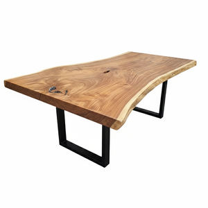 โต๊ะอาหารไม้ซัวร์ลายแปลกตาคุณภาพสูง ขอบไม้ธรรมชาติ ขาโลหะ งานฝีมือที่ยั่งยืน หน้าโต๊ะไม้แผ่นเดียว สำหรับตกแต่งบ้าน ขายส่ง - Product Image 6