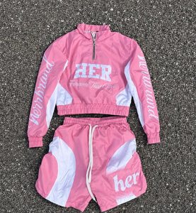 Custom Women 2 Piece Windbreaker Short Set Cropped Half Zip <b>Pullover</b> Jacket Set - Product Image 2