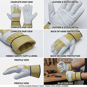ถุงมือทำงานหนังวัวเกรดพรีเมียม พร้อมแผ่นรองฝ่ามือผ้าฝ้าย ป้องกันการเสียดสี สำหรับงานก่อสร้างและอุตสาหกรรม - Product Image 2