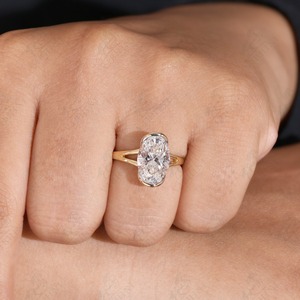 3ct Oval Lab Grown Diamond Engagement <b>Ring</b> Half Bezel Set 14k Solid Yellow Gold IGI Certified Solitaire <b>Proposal</b> Gift for Her - Product Image 5