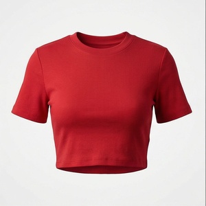 เสื้อยืดสีพื้นแบบกำหนดเอง เสื้อกีฬา ผ้าฝ้ายทรงเข้ารูป ครอปท็อป แขนสั้น ผู้หญิง สไตล์ลำลอง เสื้อผ้าออกแบบเองได้ - Product Image 1