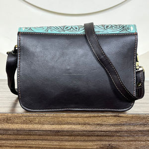 Bolso Bandolera de Cuero Vacuno Turquesa con Diseño Repujado, Estilo Occidental, Bolso de Hombro de Cuero Genuino para Mujer, Tendencia 2025 - Product Image 5