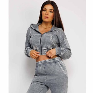 Ensemble de survêtement à capuche pour femme, haut court à manches longues avec poche, coupe ample, sweat-shirt décontracté, pantalon de jogging, toutes saisons - Product Image 4