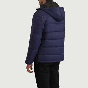 Wholesale Solid Navy Color Puffer Men's <b>Jacket</b> Breathable Fabric Stand Collar Oversize Removeable Hood Zip Up Outdoor <b>Jacket</b> - Product Image 1