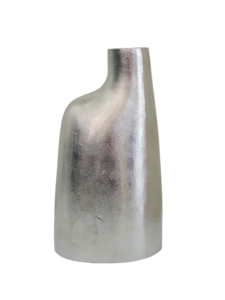 Florero de Metal Plateado Asimétrico - Florero Escultural Moderno, Decoración Minimalista Metálica Texturizada para Mesa del Hogar - Product Image 3