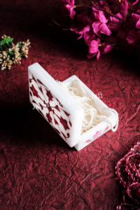 Elegant Square Jewelry <b>Box</b> With <b>Floral</b> Pattern Printed Design Pearl Handle For <b>Storage</b> - Product Image 2
