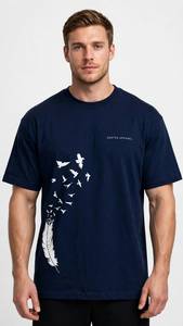 ONETEN APPAREL <b>Men's</b> <b>Navy</b> <b>Blue</b> Feather Bird Print <b>T</b>-<b>Shirt</b> Short Sleeve O-Neck Regular Fit - Product Image 5