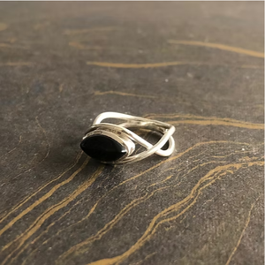Bague en Onyx Noir en Argent Sterling 925, Bague Simple avec Pierre Noire en Forme de Marquise, Bande en Argent en Forme d'Œil, Bijou Cadeau - Product Image 4