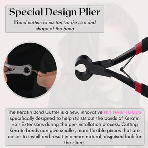 Alicates de corte de unión de queratina negros personalizados, innovadoras herramientas de extensión de cabello de acero inoxidable empaquetadas en bolsa - Product Image 5