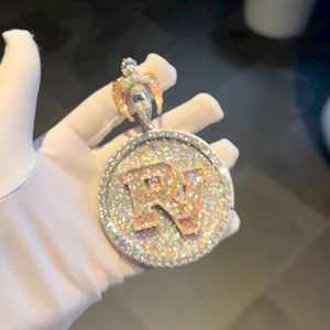 Pendentif personnalisé « JC » serti de diamants Moissanite, collier Hip Hop rond scintillant en or rose et argent sterling 925 - Product Image 6